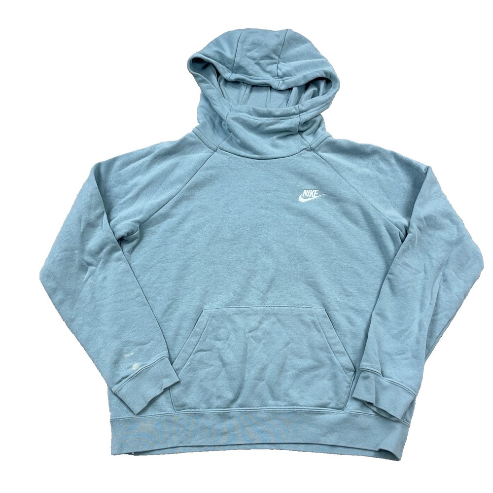 Nike Hoodie Women Medium Light Blue Club Fleece Sweatshirt Sweater Mini Swoosh *